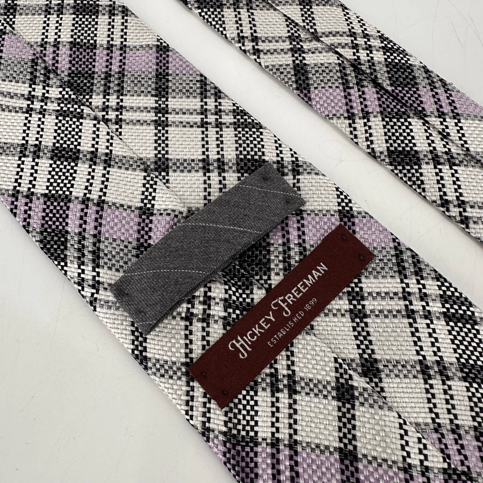 Corbata de cuello Hickey Freeman para hombre 100 % seda tejida a cuadros hecha en EE. UU. negra blanca Foto 3 de 4