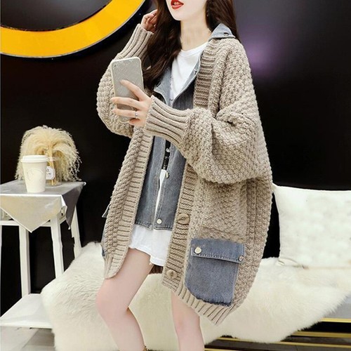 Korean Fashion Womens Denim Knitwear Sweaters Coat Loose Cardigan Jacket Outwear - 第 6/11 張圖片