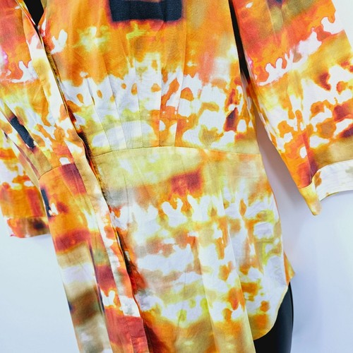 Lafayette 148 Bluse 4 Batik hell bunt orange gelb Knopfleiste Oberteil - Bild 10 von 12