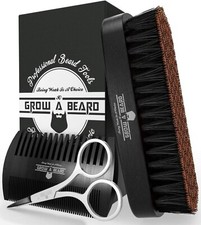 Beard Brush For Men  Beard Comb Set w/Mustache Scissors Grooming Kit