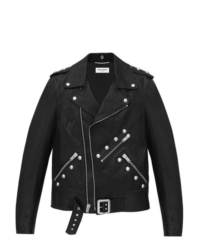 Saint Laurent Leather Jacket Paris Studded Black Biker Hedi