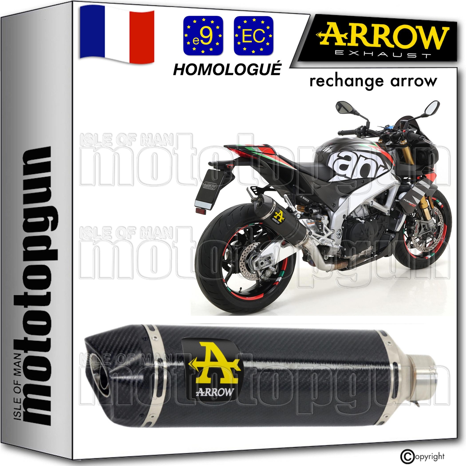 Échappement homologué Arrow C-Tech noir pour Aprilia Tuono V4 1100 Factory 2020
