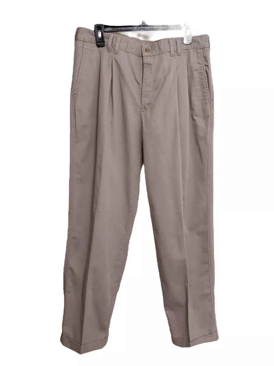 Lee Men s Khaki Pants Pleated Front Cuffed Hem Taupe 100 Cotton