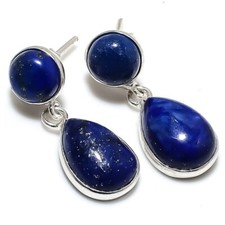 Lapis Lazuli Gemstone Handmade 925 Sterling Silver Jewelry Tops Earring 1.20"