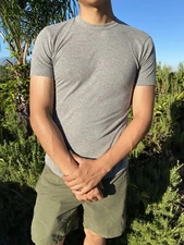 NWT Buck Mason Heather Grey Vintage Tri Blend Curved Hem Tee T shirt