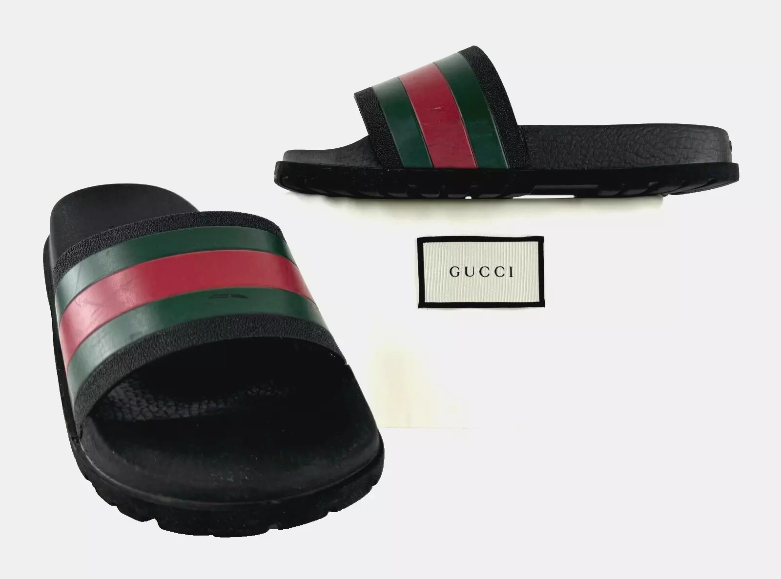Gucci Auth Hommes 6,5 US 6 UK 40 EU Noir Web Caoutchouc Piscine Slides Sandales Chaussures