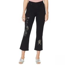 DG2 Diane Gilman Womens  Floral Sequin Cropped Boot-Cut Stretch Jean  Pants
