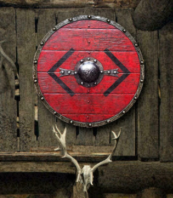 Ouroboros Battleworn Viking Round Shield Handmade Medieval Wooden Viking Red