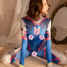 D.Va Jumpsuit DVA Open Crotch Bodysuit Cosplay Costume Tights Adult Halloween