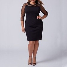 Lane Bryant Womens Black Bodycon Lace Sheer Sleeves Dress Sz 18 Cocktail Elegant
