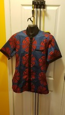 Authentic Hand Made African Print Mens Shirt, Multi Color, Brand New, L
