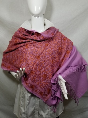 Rosa Kupfer bestickt Kaschmir 100 % Wolle Schal Poncho Halstuch Quasten Pashmina - Bild 3 von 4