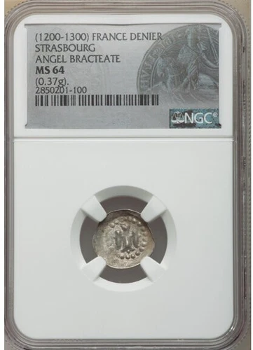 France Strasbourg 1200-1300 Angel Bracteate Denier NGC MS64 !