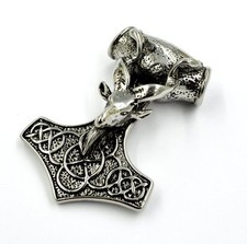 XL Edelstahl Thor Hammer Wikinger Anhänger Silber Schwarz Königskette Ziegenbock