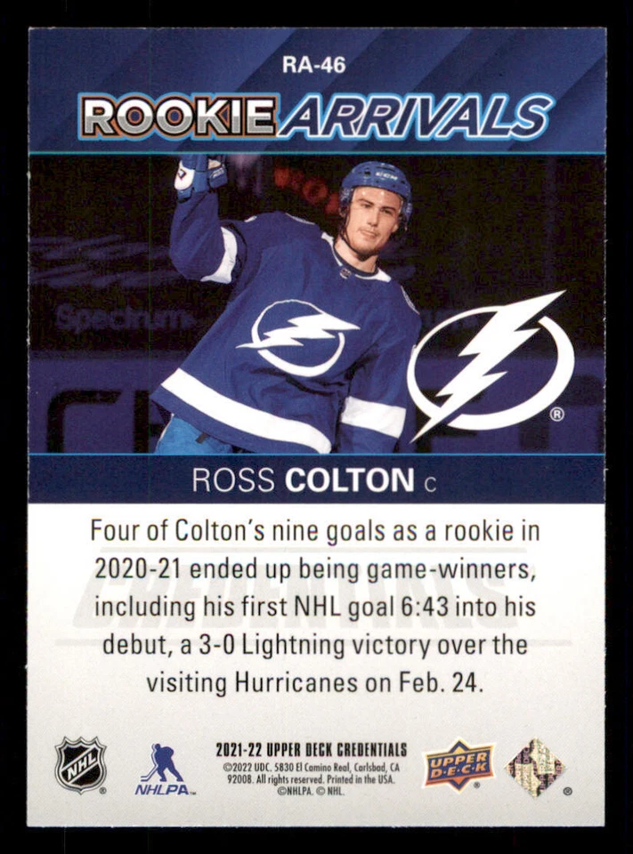 2021-22 Upper Deck Credentials Rookie Arrivals #RA46 Ross Colton - Image 2 of 2