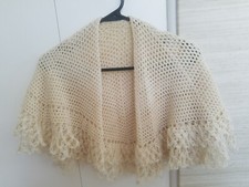 Ivory Hand Knitted Shawl Double Layer 