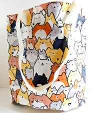 Cats TOTE Large Heavy Canvas Lined 2 Front Pockets Reusable Shopping Bag NWOT