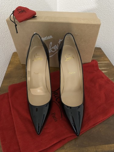 Christian Louboutin AUTHENTIC Black Patent Leather 39 Kate 100mm Heel Designer - Picture 6 of 7