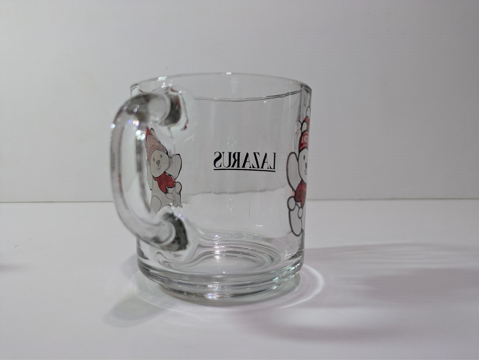 Lazzie Bear Glass Coffee Mug Lazarus Department Store (Now Macy's) White Bear