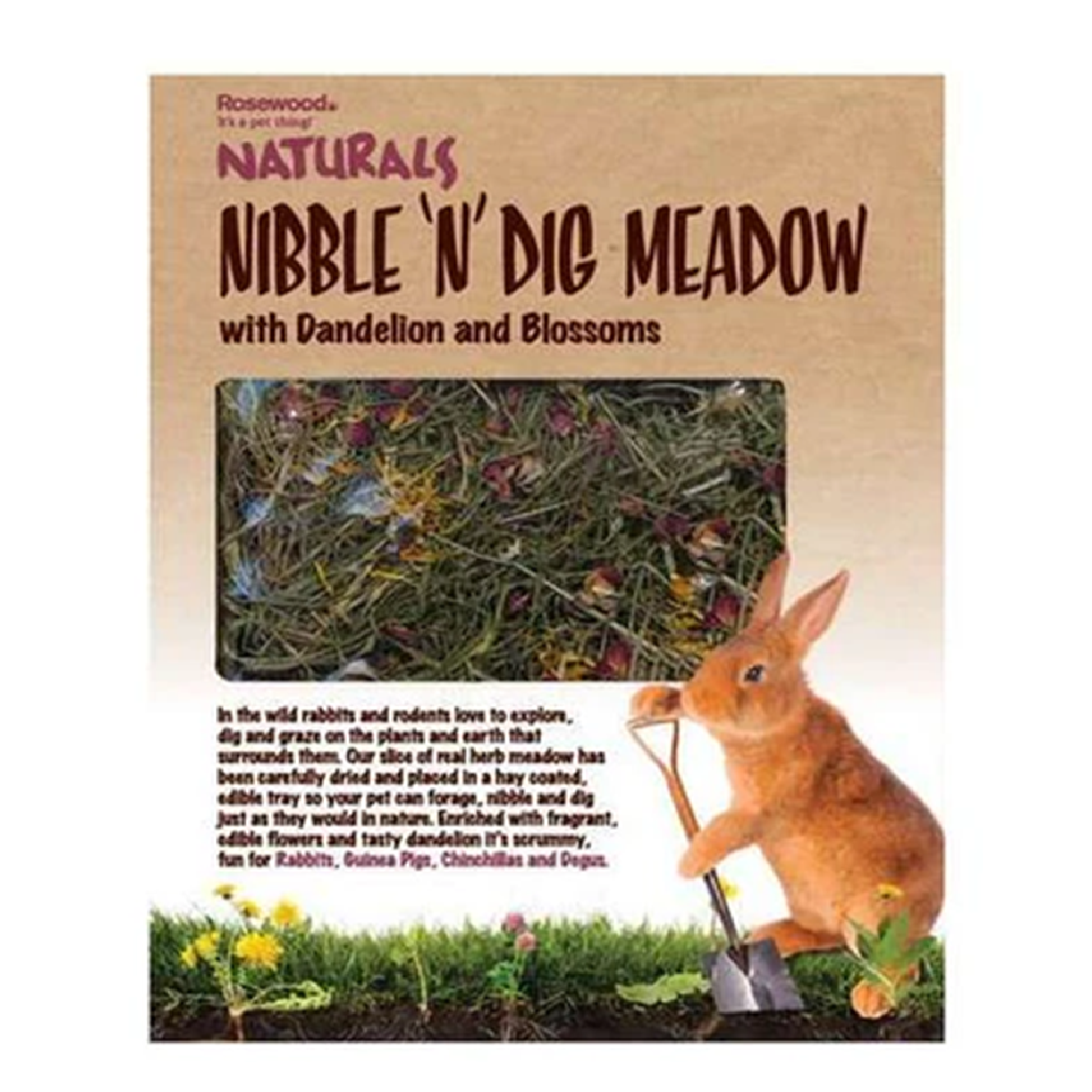 NIBBLE N DIG MEADOW - (30 x 23 x 4cm) - Rosewood Animal Dandelion Hay Feed Treat