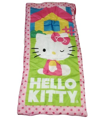 Sanrio Winking Hello Kitty Kids/Toddler Pink Sleeping Bag 58''×28'' Zipped Up