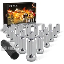 24x 2"Chrome 9/16-18 Spline Tuner Racing Lug Nut Fit 94-11 Dodge Ram2500 Ram3500