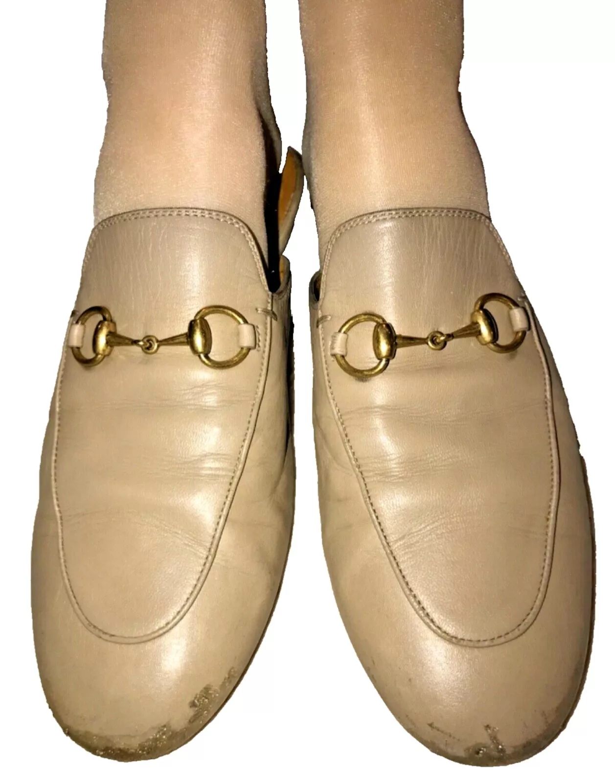 Chaussons femme Gucci Supreme beige cuir or mors de cheval taille 37,5
