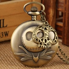 Antique Pocket Watch Chain Skull Head Full Hunter Quartz Analog Display reloj
