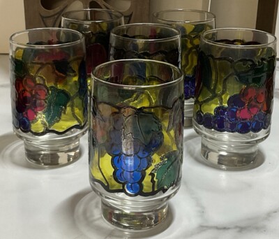 Vintage LIBBEY HOSTESS 6pc Set Footed Tumblers, Fruit Stained Glass 1960s |  eBay