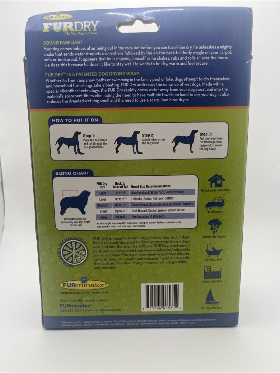 Furminator FurDry The Wet Dog Solution Grooming Wrap SMALL to 11