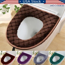 Home Toilet Seat Cover Stretchy Soft Chenille Seat Cover Pad w/Zipper Washable