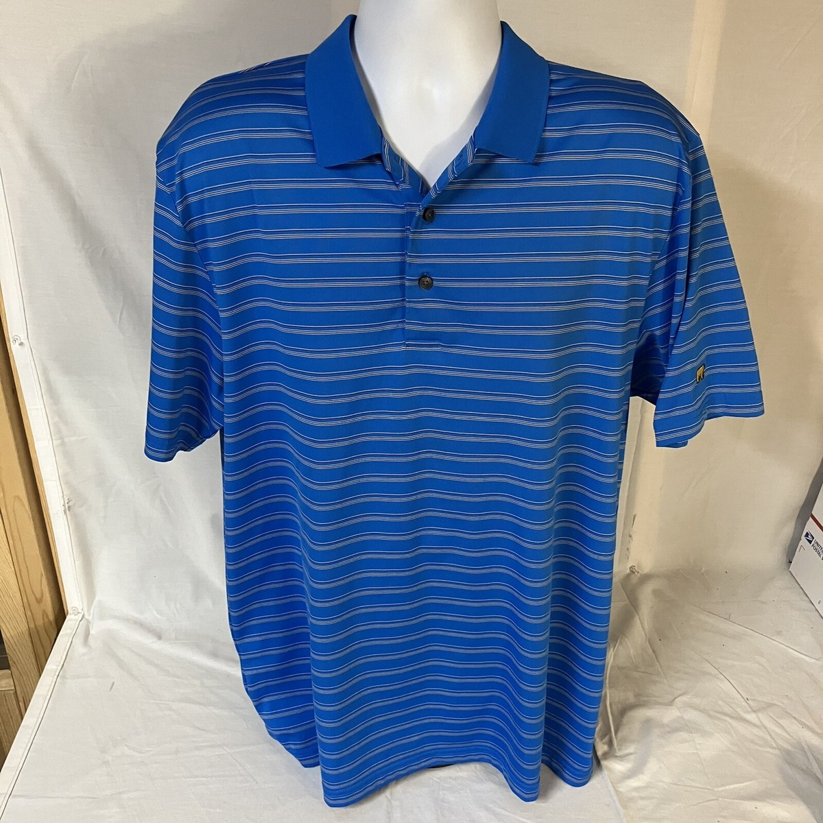 Jack Nicklaus Mens Polo Golf Shirt Staydri Blue Striped XL Golden
