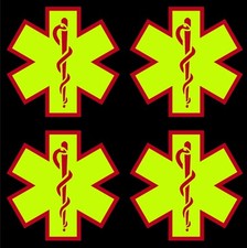 FOUR Fluorescent Yellow/Red Reflective Star Of Life Fire DecalS EMS EMT 2 inch