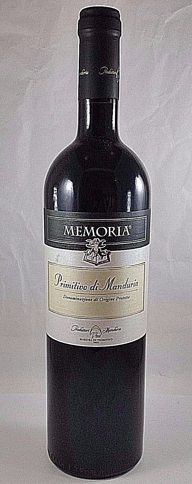 3 MEMORIA Primitivo CONS. PRODUTTORI VINI R.so Manduria DOP cl.75 Bot 7% SCONTO
