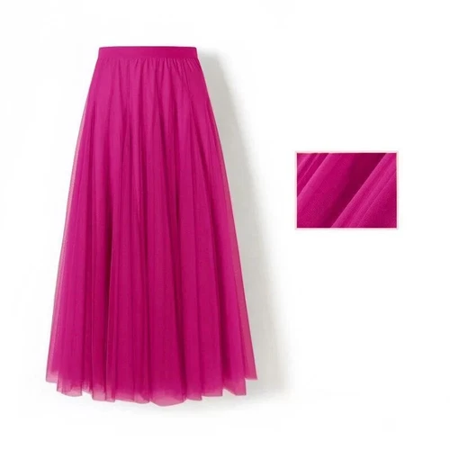 Damen Plissee Midi Rock Elastisch Hohe Taille Damen Netz Rock A-Linie Röcke - Bild 19 von 53