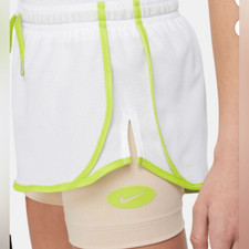 NWT NIKE Girls Dri Fit Tempo 2 in 1 Athletic Shorts White/Tan - Size Medium