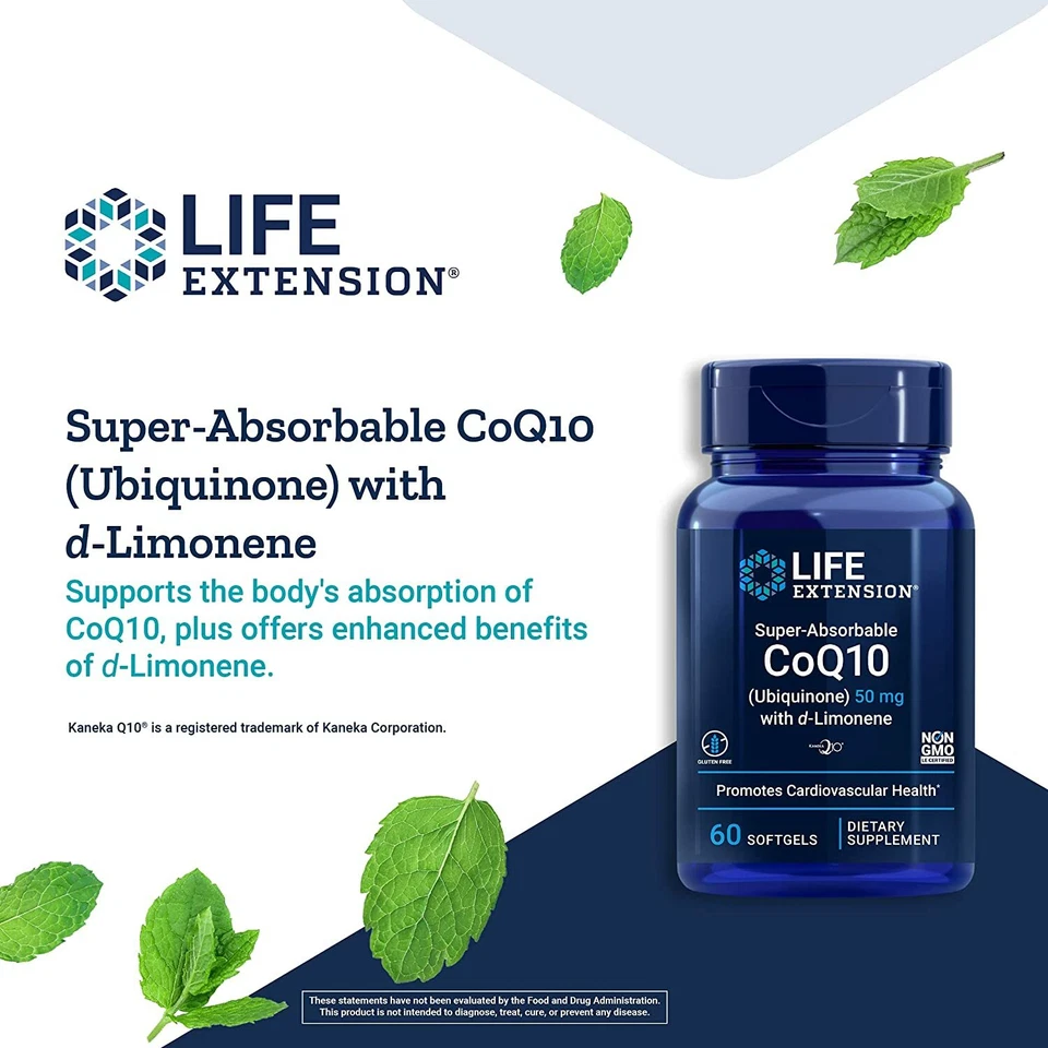PACK de 2 Life Extension súper absorbible CoQ10 100 mg d-limoneno para cardio 60SG Foto 4 de 4