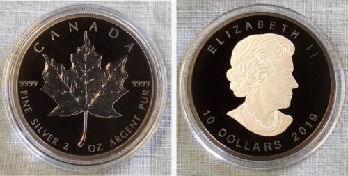 2019 CANADA $10 2 oz PROOF SILVER MAPLE LEAF LIMITED EDITION RHODIUM - Picture 2 of 4
