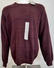 Izod Sweater Mens Size XL Dark Red Cotton Crew Neck Heavyweight Windowpane NWT