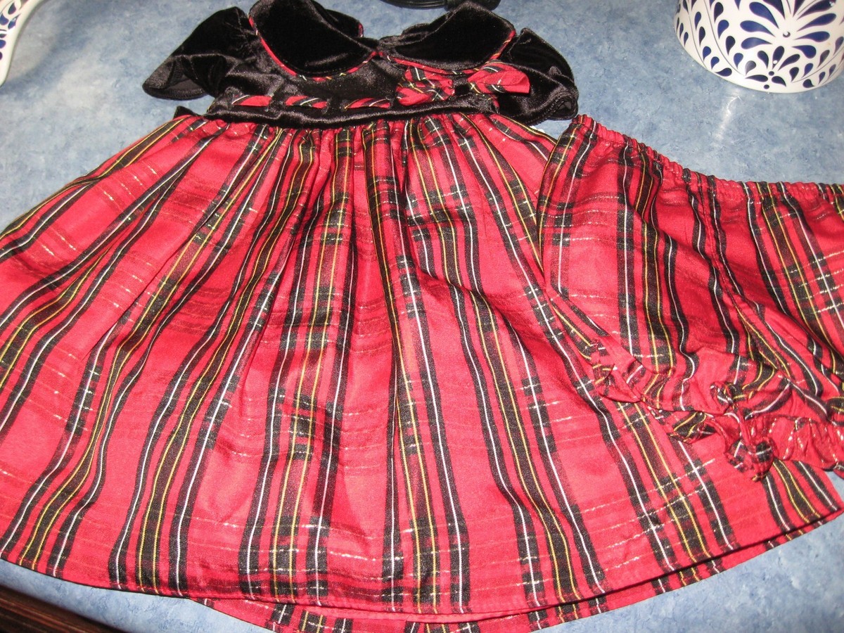 holiday dress 12 months BABY GIRLS CHRISTMAS SIZE RED & BLACK PLAID W/ METALLIC sot_types:Costumes & Accessories