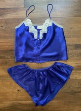 Vtg Victoria  s Secret Gold Label Satin Sleep Set Camisole Top Flutter Shorts L