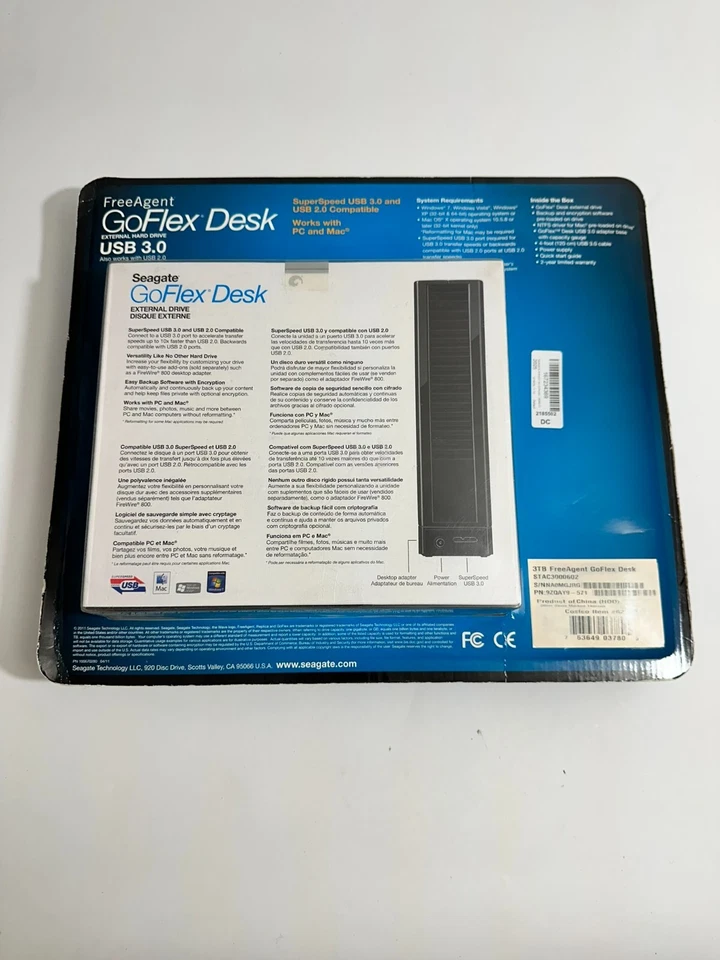 Seagate GoFlex Desk Adapter USB 3.0 FreeAgent 3TB External Drive - Image 4 of 4