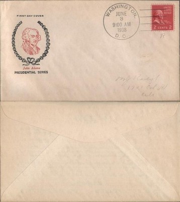 FDC John Adams Presidential Series 1938 Washington First Day Cover