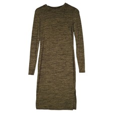 Prologue Midi Dress Womens XS Olive Green Space Dye Long Sleeve Sheath Side Slit