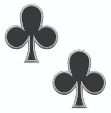 Pair Casino Playing Card Clubs Suit Embroidered Iron On Patches 3.75" Black Silv