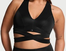 NWT Victoria's Secret Women's VSX SuedeEffect Plunge Wrap Sports Bra Black XL