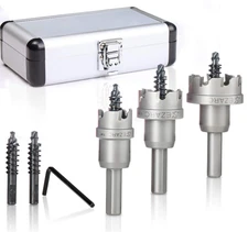 Carbide Hole Saw Kit, 3pcs Cutter w/ Pilot Drill for Metal & Stainless Steel