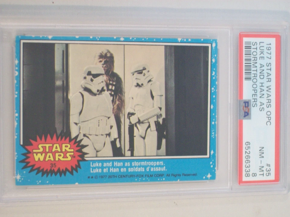 1977 O-Pee-Chee Star Wars Luke and Han como Stormtroopers # 35 PSA 8 casi nuevo-como nuevo Foto 2 de 4