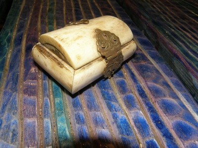 vintage camel bone and brass trinket or jewelry box made in India