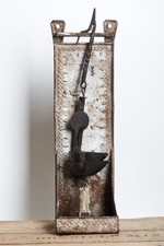 RARE 18TH C. PUNCHED TIN CANDLE & BETTY LAMP SCONCE ORIGINAL SILVER PAINT AAFA